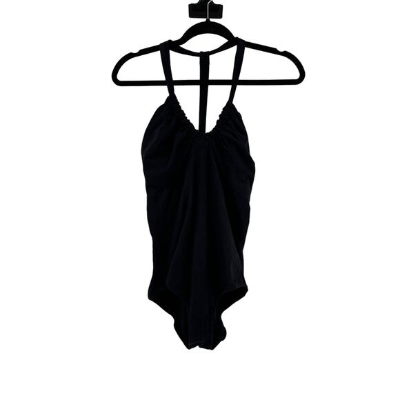 Free People Bodysuit Womens Size Medium Halter V-Neck Black Cotton FP Movement - Picture 1 of 5